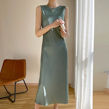 Load image into Gallery viewer, Acetate Satin Silky Dress Summer Elegant Slim Solid Midi Dress
