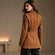 Load image into Gallery viewer, Women's Faux Suede Blazer, Notched Lapel Two Button Long Sleeve Suit Jacket with Patch Pockets, Fall Winter Casual Outerwear