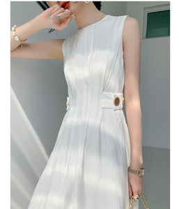 High Waist French Style Chic Shiny Satin Short Sleeve Dress