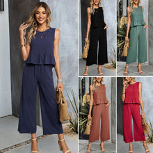 Load image into Gallery viewer, Sleeveless Ruffle Hem Top Wide Leg Ankle Length Pants Two Piece Set
