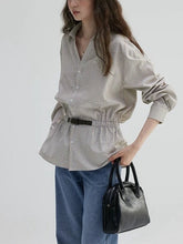 Charger l'image dans la galerie, V Neck Belted Waist Stripe Shirt