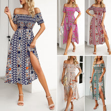 Load image into Gallery viewer, Off Shoulder Floral Printed Flare Midi Bohemian Dress

