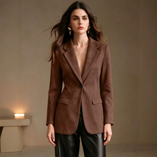 Load image into Gallery viewer, Women's Faux Suede Blazer, Notched Lapel Two Button Long Sleeve Suit Jacket with Patch Pockets, Fall Winter Casual Outerwear