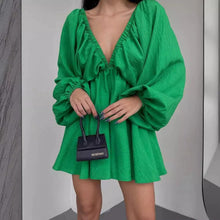 Cargar imagen en el visor de la galería, Deep V Neck Long Sleeve Mini Dress