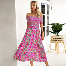 Load image into Gallery viewer, Off Shoulder Floral Printed Flare Midi Bohemian Dress
