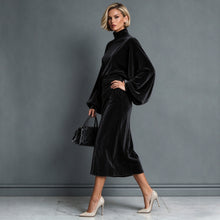 Load image into Gallery viewer, 2026 Elegant Velvet Turtleneck Midi Dress | Women Long Sleeve Fall Winter Dress
