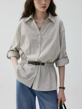 Charger l'image dans la galerie, V Neck Belted Waist Stripe Shirt