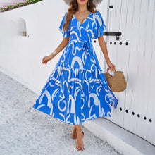 Load image into Gallery viewer, Short Sleeve Printed Midi Belted Wrap Holiday Dress
