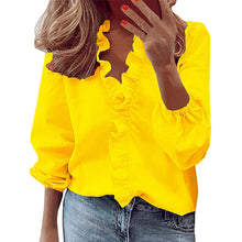 Load image into Gallery viewer, Woman Long Sleeve Ruffle Stand Collar Shirt
