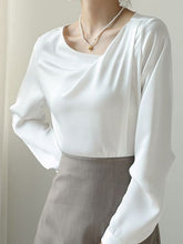 Load image into Gallery viewer, French Style White Satin Irregular Blouse

