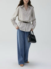 Charger l'image dans la galerie, V Neck Belted Waist Stripe Shirt