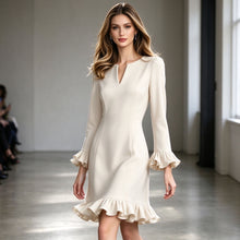 Charger l'image dans la galerie, Women's V-Neck Long Sleeve A-Line Dress, Ruffle Hem Elegant Fall Winter Dress, European American Style