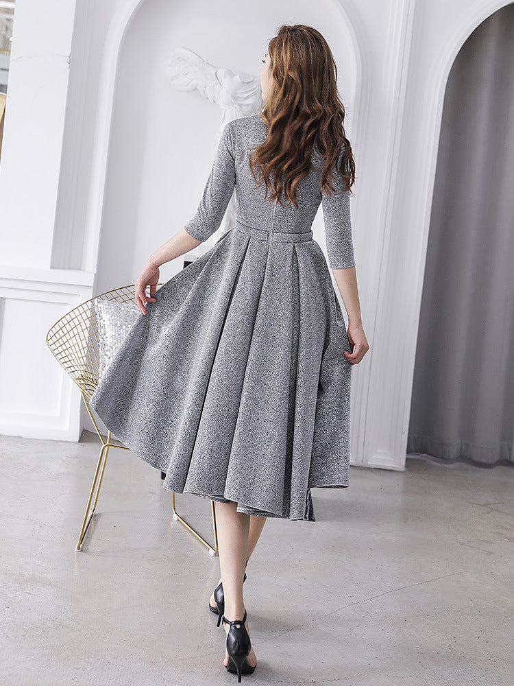 Silver Grey Cocktail Dress Banquet Elegant Midi Birthday Dress Jasmine Wei Factory Shop Silver Grey Cocktail Dress Banquet Elegant Midi Birthday Dress Jasmine Wei Factory Shop