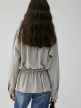 Charger l'image dans la galerie, V Neck Belted Waist Stripe Shirt