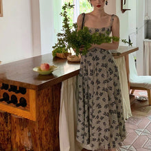Load image into Gallery viewer, Green Slim French Style Square Neck Jacquard Floral Slip Midi Dress

