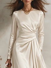 Load image into Gallery viewer, 2026 New French Style Satin Dress Elegant Tie Waist Slim Fit Midi Dress Chic European American Party Dress