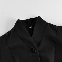 Загрузить изображение в средство просмотра галереи, Black Stand Collar Tweed Blazer for Women, French Vintage Puff Sleeve Elegant Fall Winter Commute Jacket