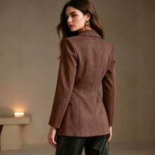 Load image into Gallery viewer, Women's Faux Suede Blazer, Notched Lapel Two Button Long Sleeve Suit Jacket with Patch Pockets, Fall Winter Casual Outerwear