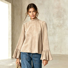 Load image into Gallery viewer, 2026 New Arrival Women's Mock Neck Suede Top, Vintage Loose Long Sleeve Blouse, Fall Winter Western Fashion Shirt