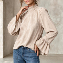 Load image into Gallery viewer, 2026 New Arrival Women's Mock Neck Suede Top, Vintage Loose Long Sleeve Blouse, Fall Winter Western Fashion Shirt