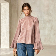 Load image into Gallery viewer, 2026 New Arrival Women's Mock Neck Suede Top, Vintage Loose Long Sleeve Blouse, Fall Winter Western Fashion Shirt
