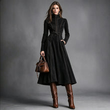 Laden Sie das Bild in den Galerie-Viewer, 2026 New Women's Vintage Suede Long Dress, Elegant Zip Front Fitted Waist Tie Long Dress for Fall Winter