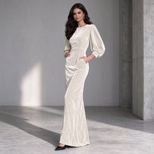 Load image into Gallery viewer, 2026 Fall Winter New Women Corduroy Maxi Dress, Round Neck Puff Long Sleeve Slim Fit Evening Long Dress With Pockets, Elegant Formal Dress