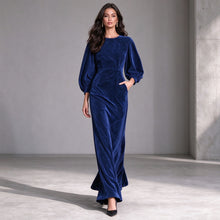 Load image into Gallery viewer, 2026 Fall Winter New Women Corduroy Maxi Dress, Round Neck Puff Long Sleeve Slim Fit Evening Long Dress With Pockets, Elegant Formal Dress