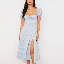 Загрузить изображение в средство просмотра галереи, Puff Sleeve Floral Tie High Slit Midi Casual Dress