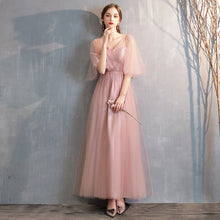 画像をギャラリービューアに読み込む, ピンク ブルー オフショルダー スリム フェアリー ブライズメイド イブニングドレス