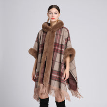 Load image into Gallery viewer, Autumn Winter Faux Fur Hooded Poncho Tweed Plus Size Cloak Coat