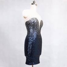 Загрузить изображение в средство просмотра галереи, Sexy hot stylish transparent rhinestone gradient lady mini evening banquet sequin bodycon party dress