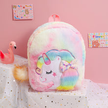 Load image into Gallery viewer, Unicorn Tie Dye Cartoon Plush Kids Bowknot Kindergarten Backpack Schoolbag