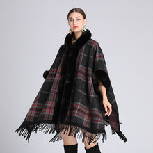 Load image into Gallery viewer, Autumn Winter Faux Fur Hooded Poncho Tweed Plus Size Cloak Coat