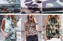 画像をギャラリービューアに読み込む, 夏の新作ファッションサテンプリントホルターネックトップ