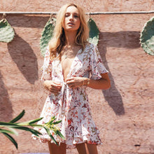 Загрузить изображение в средство просмотра галереи, New Arrivals Summer Fashion Women Casual V-Neck Short Sleeves Loose Print Summer Mini Dress Boho