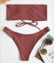 Load image into Gallery viewer, lady strapless 6 colors solid bikini swimsuit