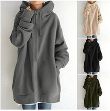 Cargar imagen en el visor de la galería, 2022 Women's Autumn Winter Streetwear Zip Up Long Oversized Fleece Hoodie