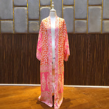 Cargar imagen en el visor de la galería, Trendy positioning printing long sleeves casual lady clothes beach boho kimono women wear with belt