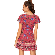 Charger l'image dans la galerie, short sleeve sexy V-neck bohemian floral dress