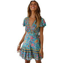 Charger l'image dans la galerie, short sleeve sexy V-neck bohemian floral dress