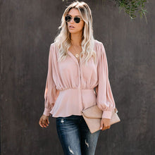Загрузить изображение в средство просмотра галереи, Elegant long sleeve ruffle peplum buttoned blouse for women