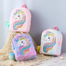 Load image into Gallery viewer, Kids Little Girls Unicorn Cute Cartoon Embroidered Plush Schoolbags Casual Backpack