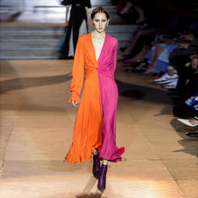 Carica l'immagine nel visualizzatore di Gallery, abito lungo sexy con scollo a V profondo e maniche a palloncino con design a nodo da donna