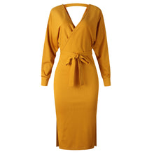 Cargar imagen en el visor de la galería, 5-color Sexy V Neck Long Sleeve Knitwear Dress with Belt