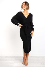 Cargar imagen en el visor de la galería, 5-color Sexy V Neck Long Sleeve Knitwear Dress with Belt
