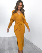 Cargar imagen en el visor de la galería, 5-color Sexy V Neck Long Sleeve Knitwear Dress with Belt