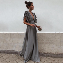 Load image into Gallery viewer, Trendy formal deep V neck gowns for women ruffled sleeveless pretty generous lady clothing long dress maxi
