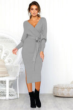 Cargar imagen en el visor de la galería, 5-color Sexy V Neck Long Sleeve Knitwear Dress with Belt