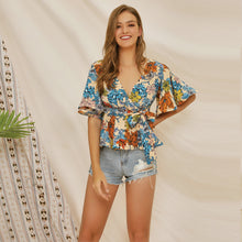 Carica l'immagine nel visualizzatore di Gallery, camicetta alla moda bohémien in chiffon con stampa floreale